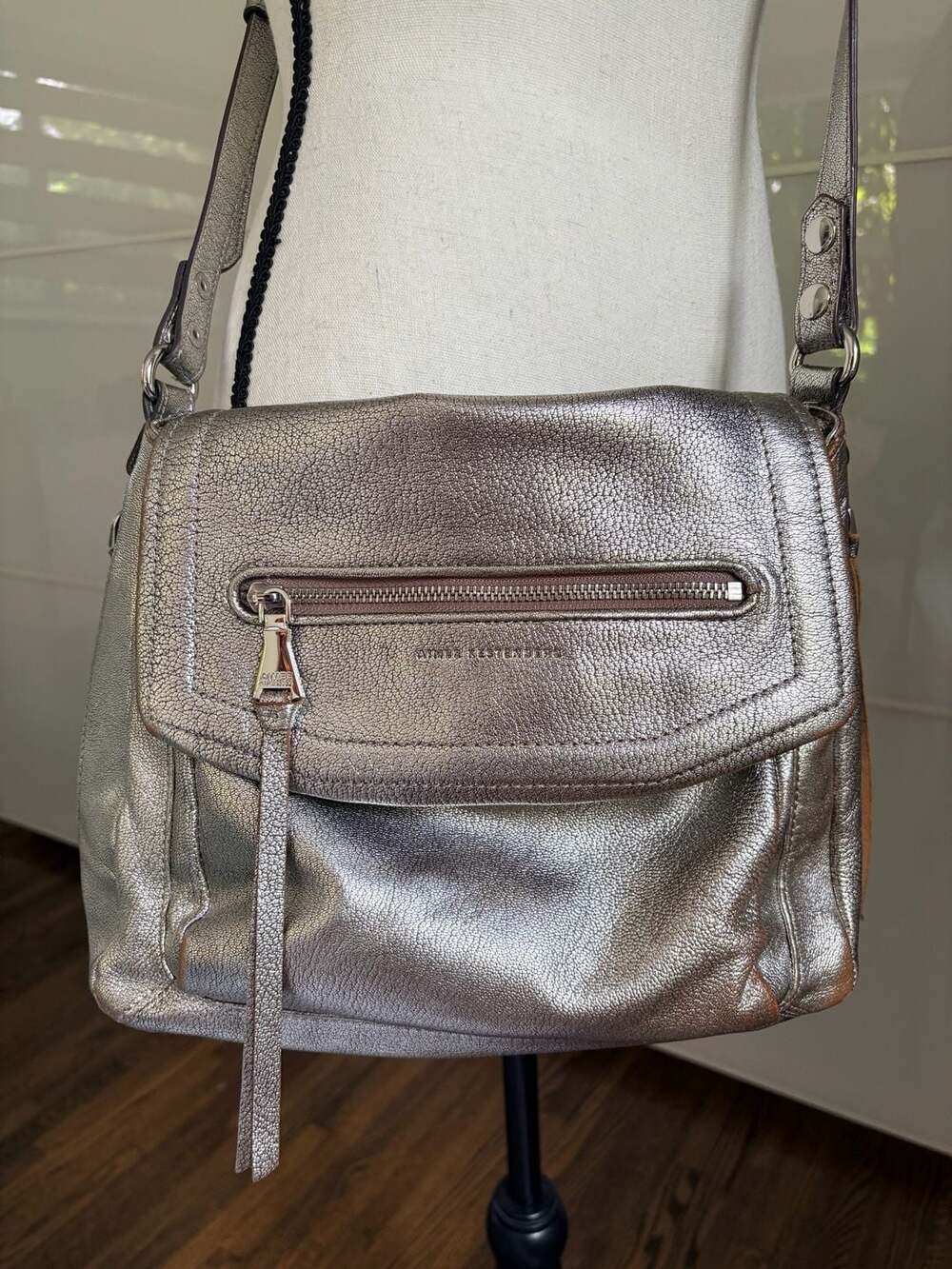 Aimee Kestenberg Fifth Avenue Pewter Leather Metallic Crossbody Bag